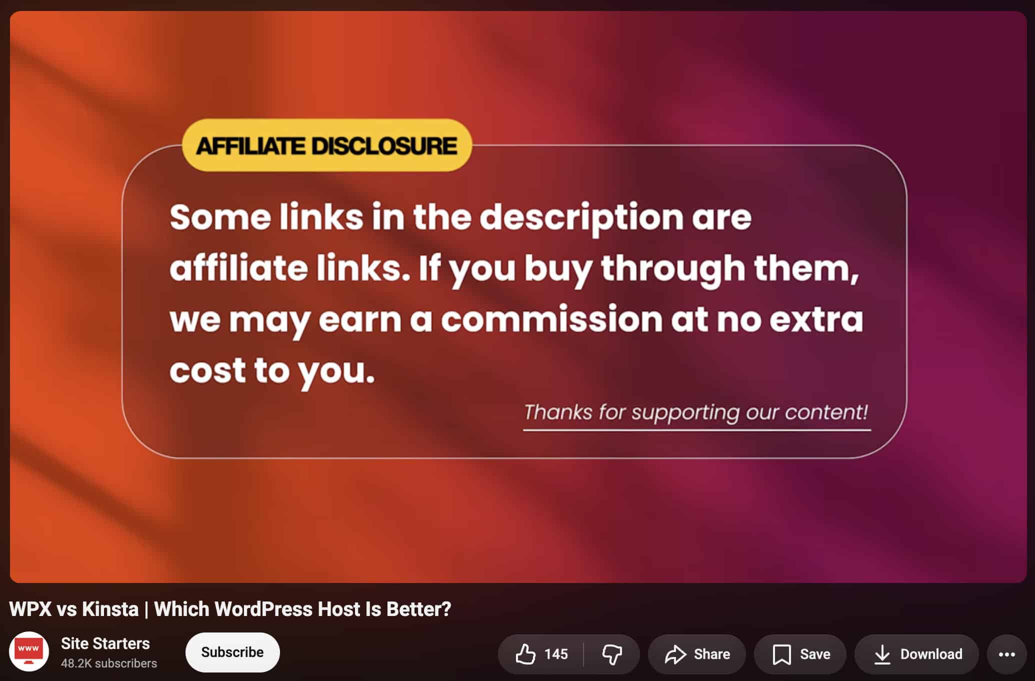 Affiliate disclosure in a YouTube affiliate video
