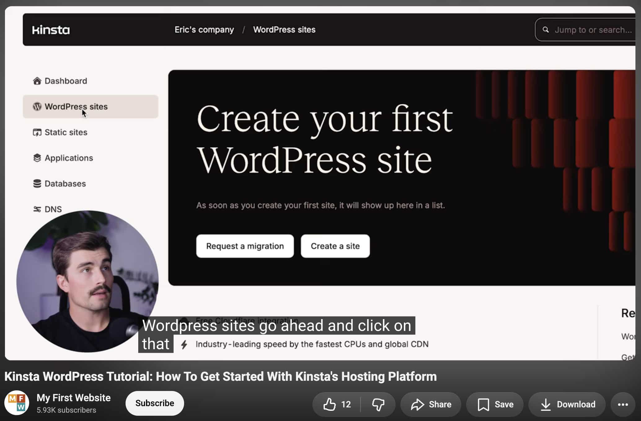 An affiliate video showing how to create a new site on Kinsta hosting