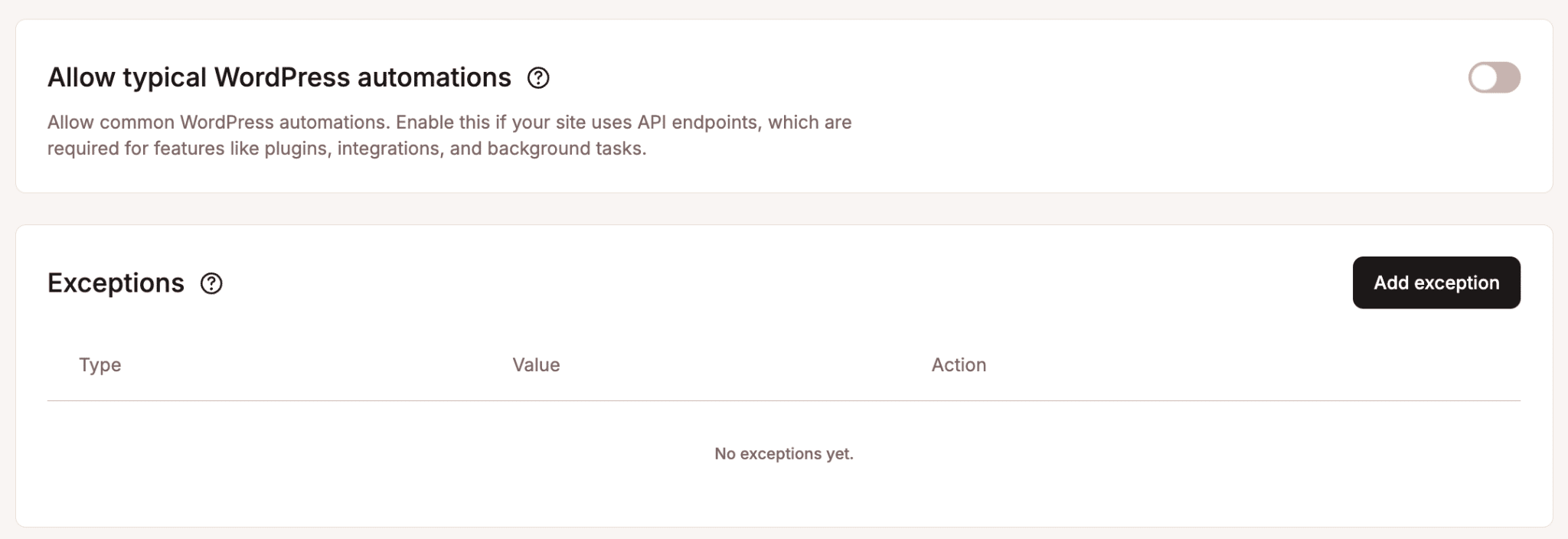 Allow typical WordPress automations.