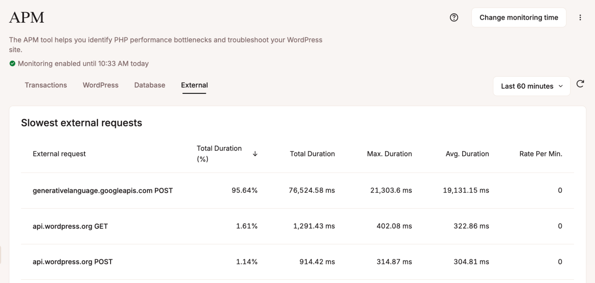 screenshot of the Kinsta APM tool