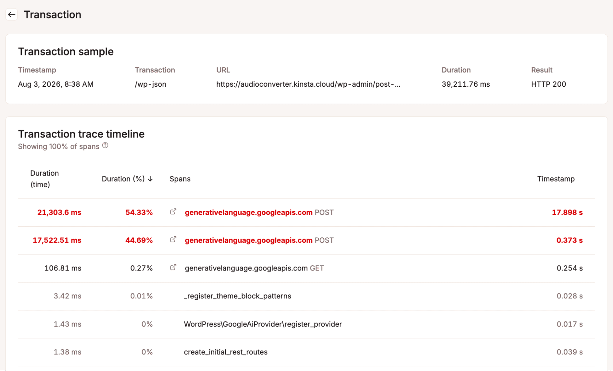 A screenshot of the Kinsta APM tool