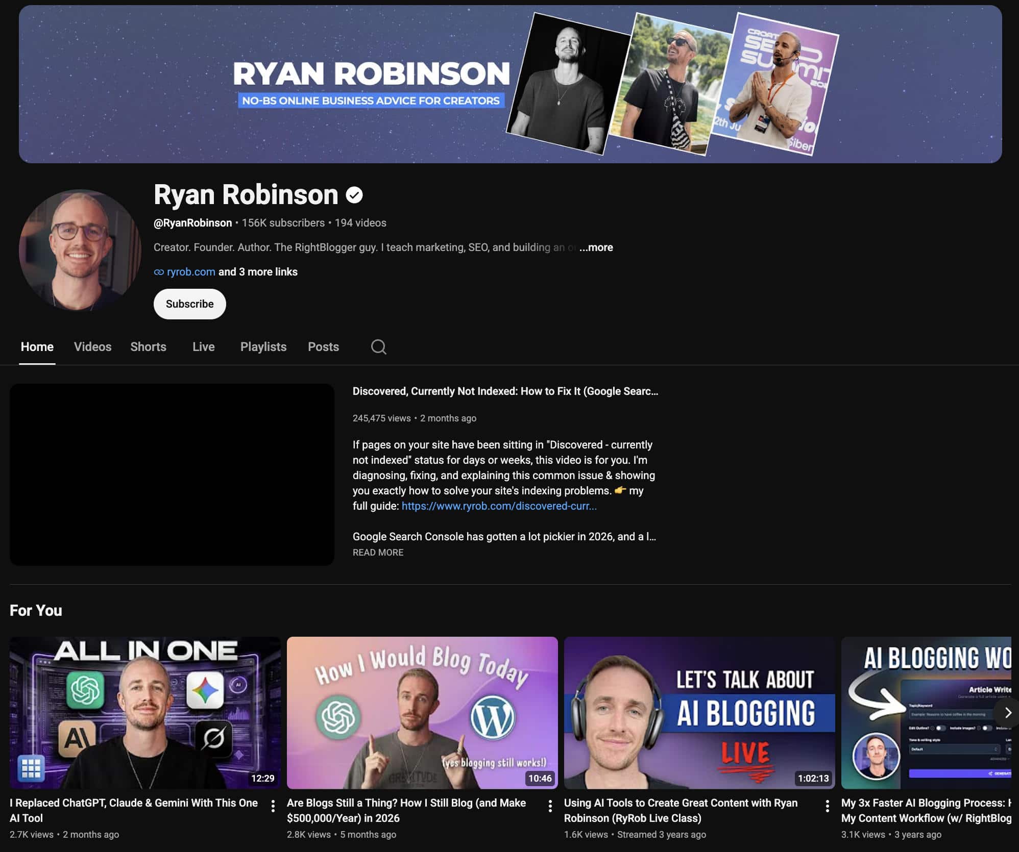 Ryan Robinson YouTube channel