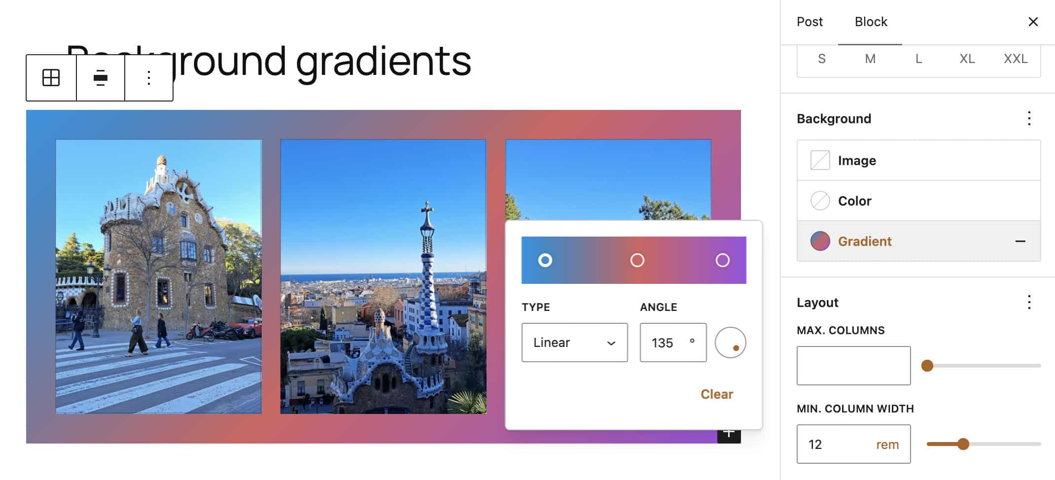 Background Gradient control in WordPress 7.1