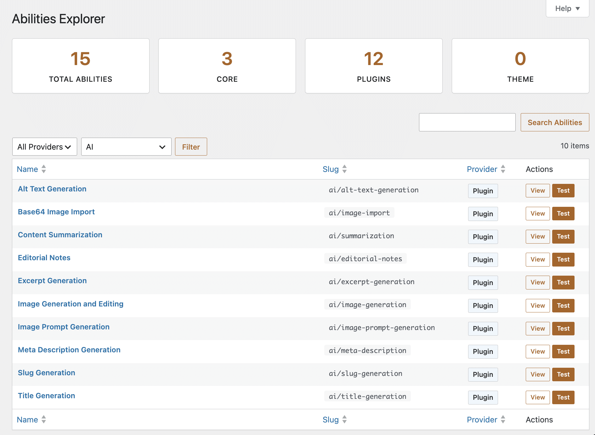 The Abilities Explorer screen.