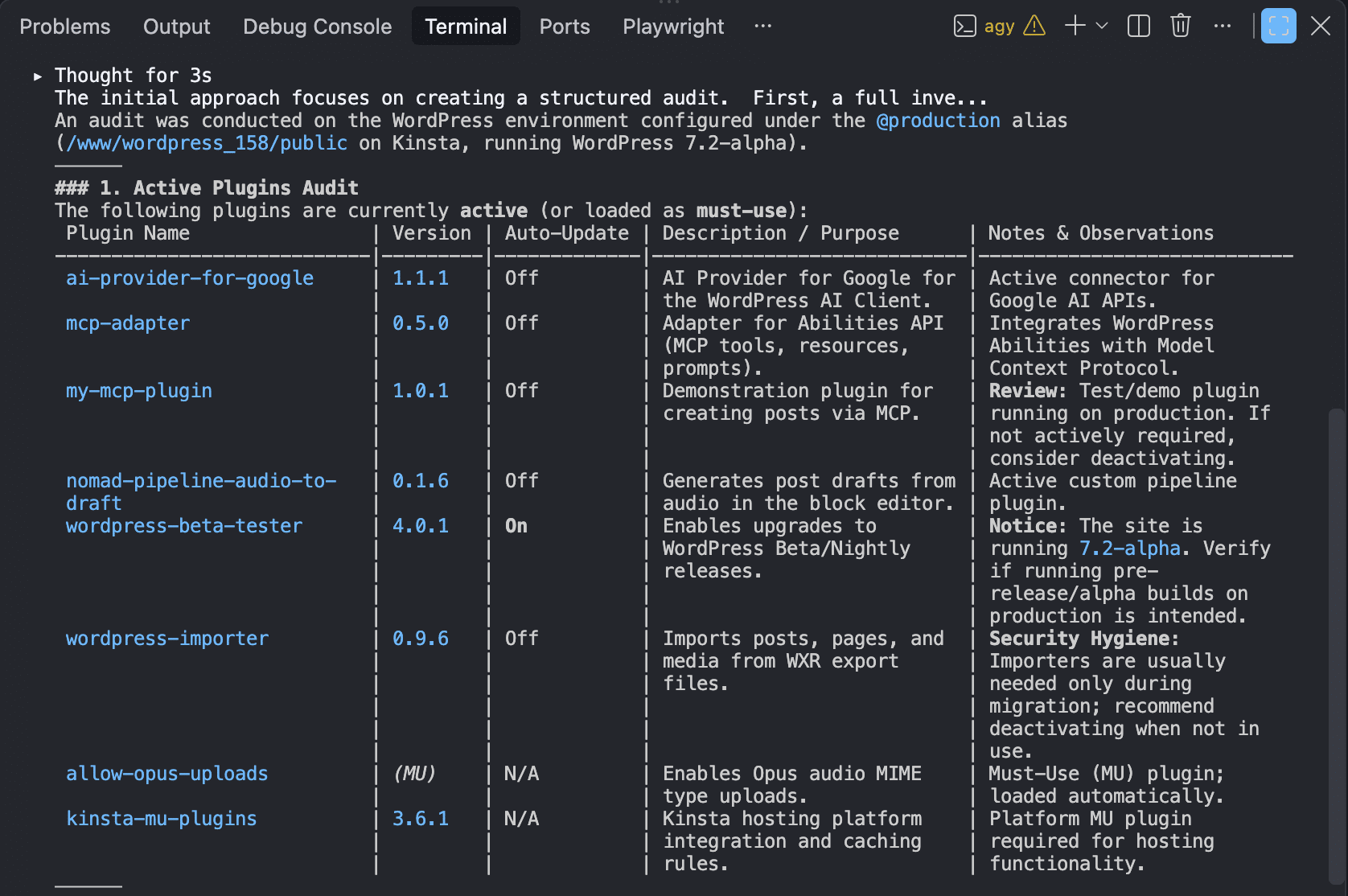 Antigravity CLI Active Plugins Audit.