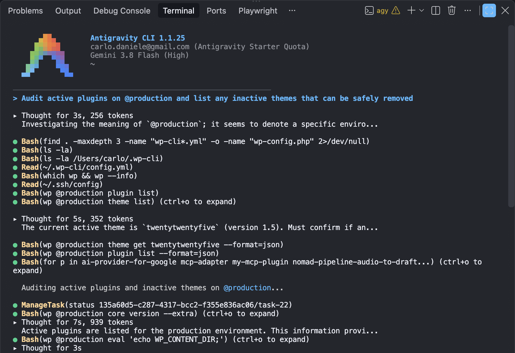 Antigravity CLI reasoning and acting.