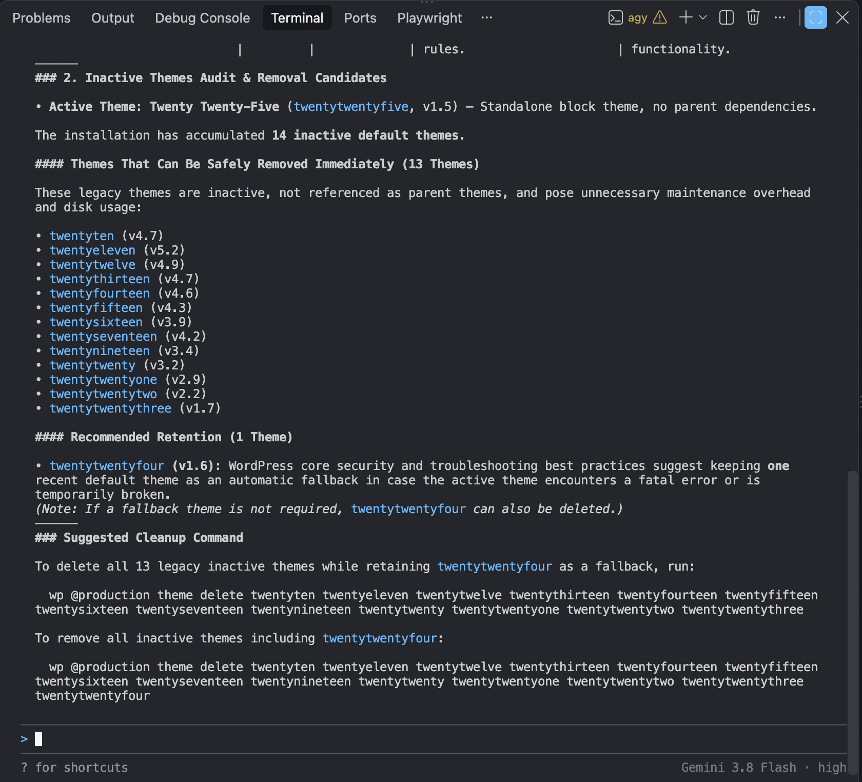 Antigravity CLI Inactive Themes Audit