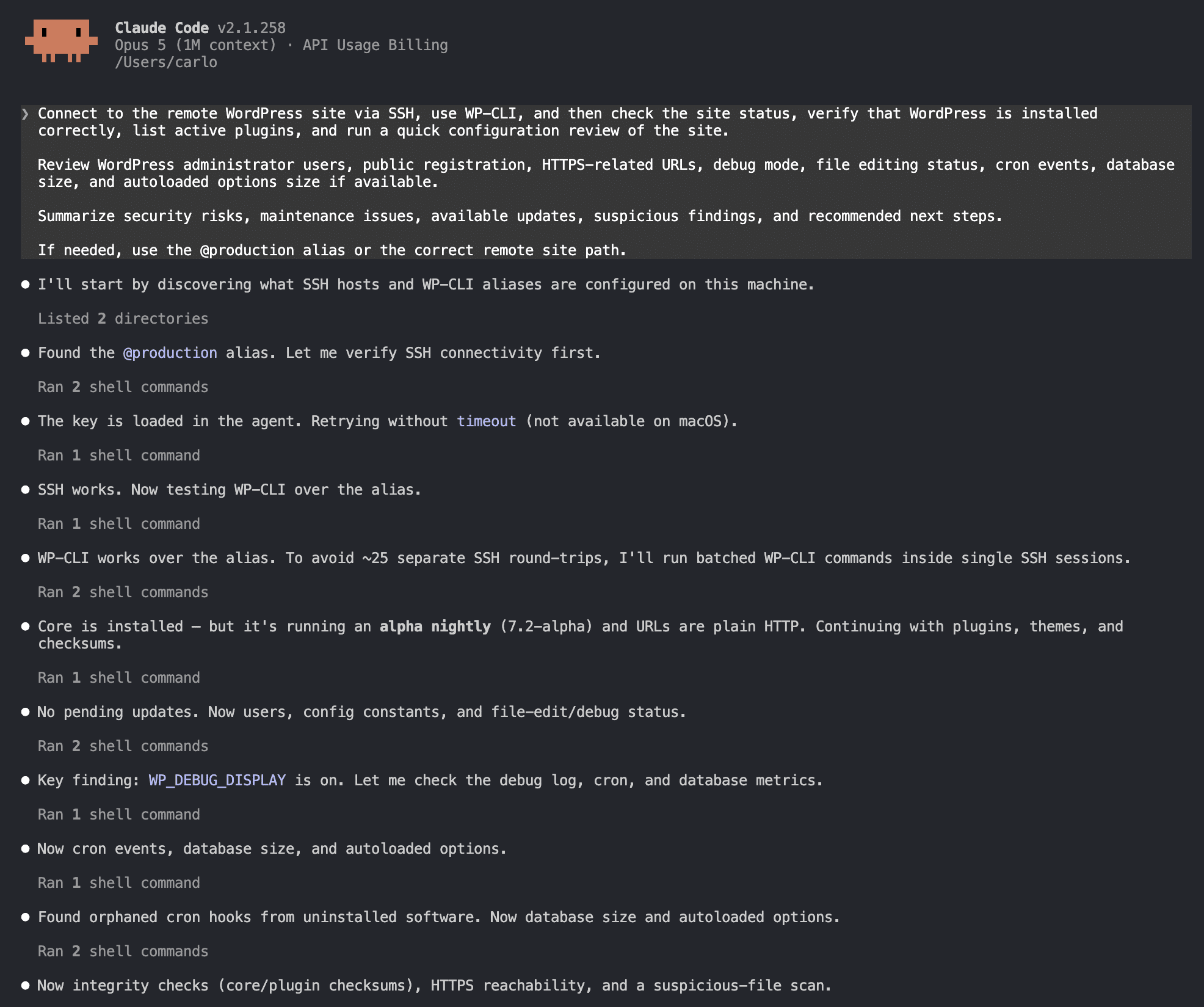 Claude Code agent loop in action.