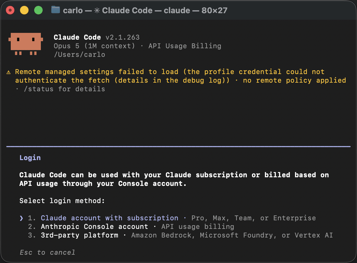 Claude Code login method.