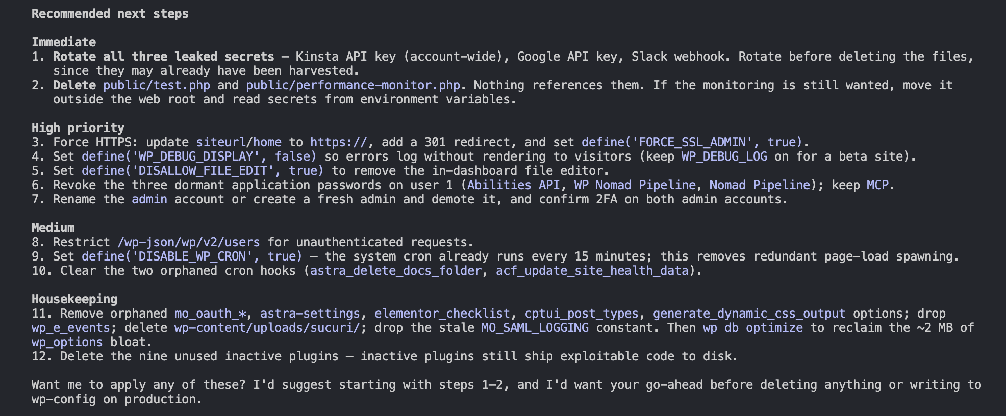 Claude Code recommendations and next steps.