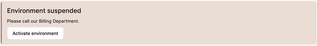 A screenshot of the environment suspension notice on the Site Information page in MyKinsta.