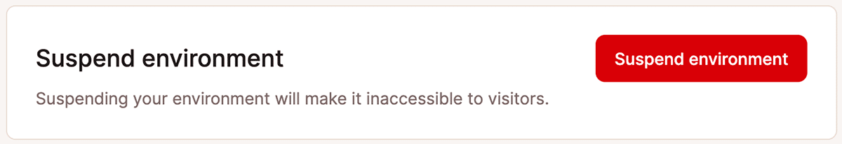 A screenshot showing the Suspend Environment button in MyKinsta.
